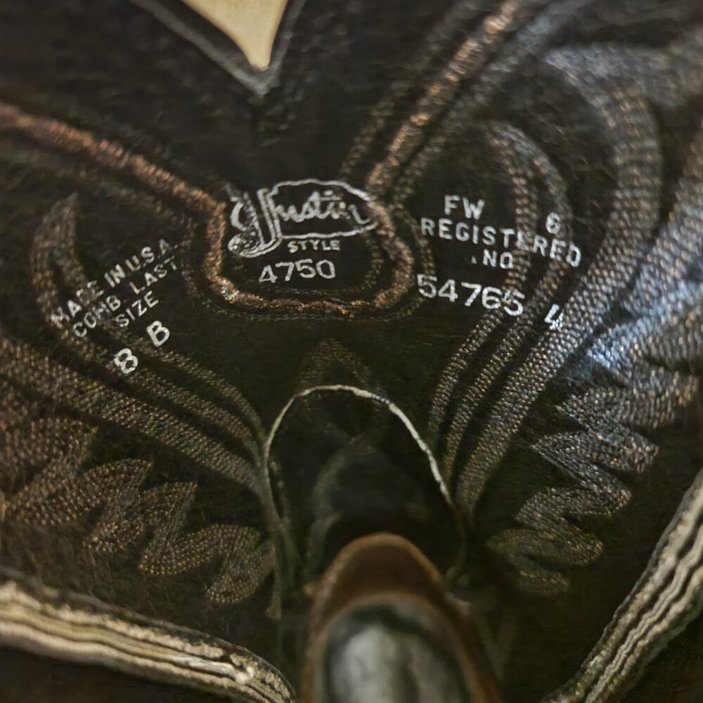 Justin Authentic, Lizard Leather Women's Cowboy Boots, size 8 - Picture 8 of 9